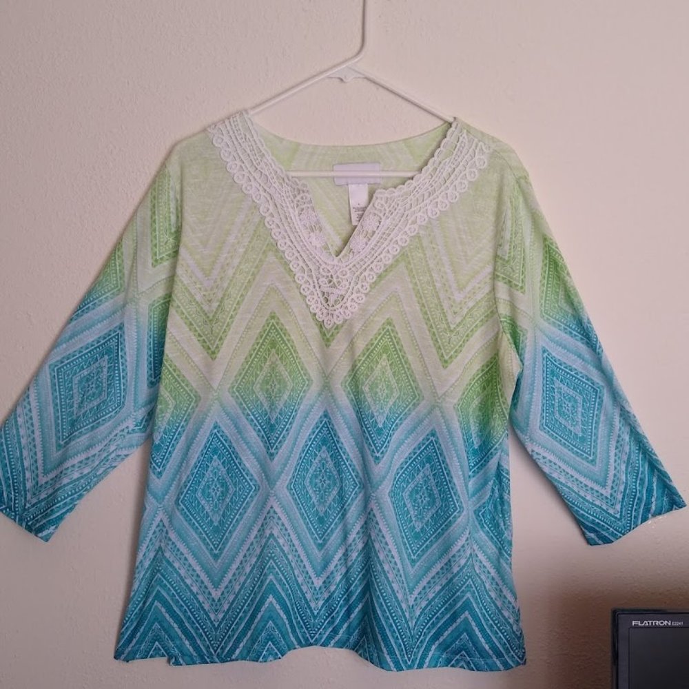 Alfred Dunner, Size L, Lady's Top Made of Soft Shades of Blues & Greens